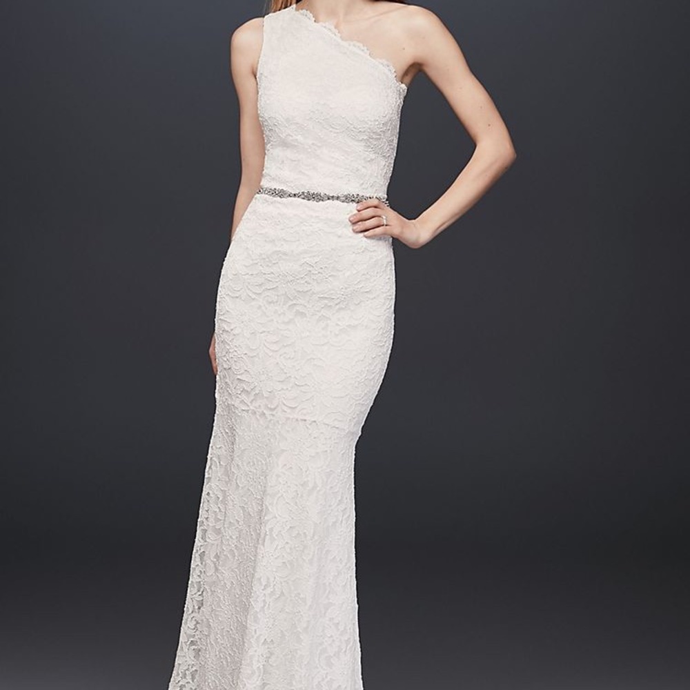 White one shoulder formal dress.